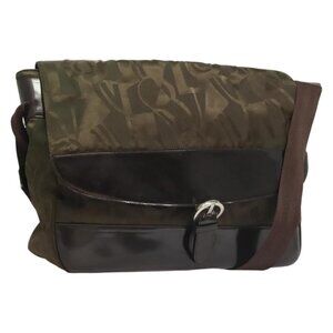Salvatore Ferragamo Shoulder Bag Nylon Enamel Khaki Silver Auth bs28133